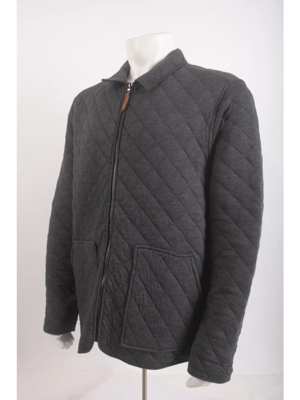 Banana Republic Mens Jacket Quilted Full Zip Size XL Gray Diamond Stitch NWT